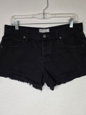 Free People Cotton Size 29 Black Distressed Denim Shorts